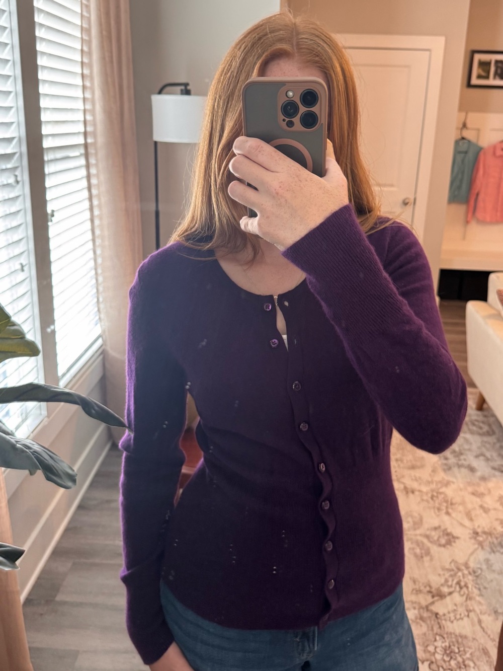 Apt. 9 100% Cashmere Button Front Cardigan Sweater Purple Size L
